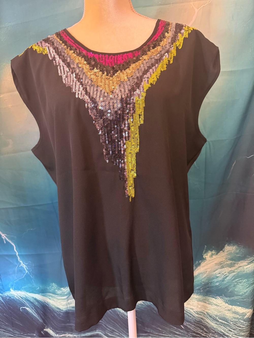 Olive & Oak Black Tunic with Multicolor Sequin V